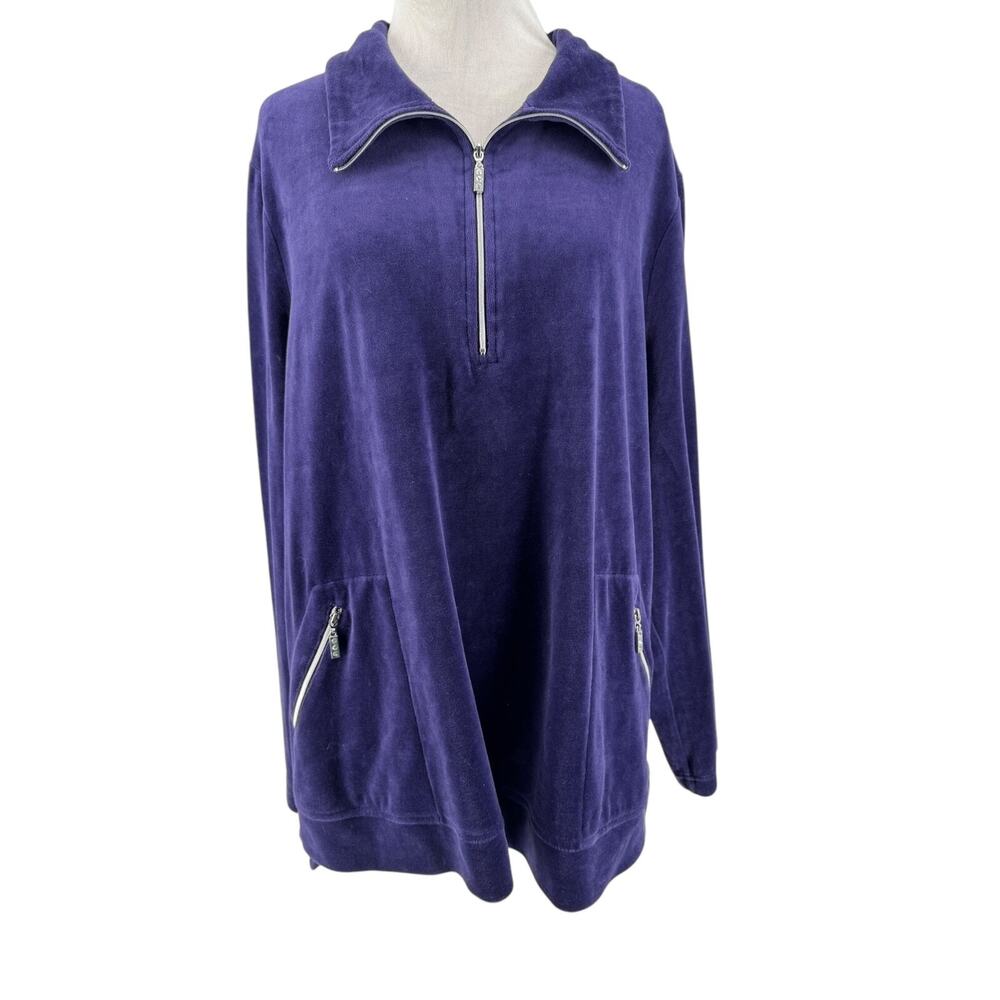 Zenergy Chico's Women's Purple Velour Long Sleeve‎ 1/4 Zip Sweatshirt Size 3